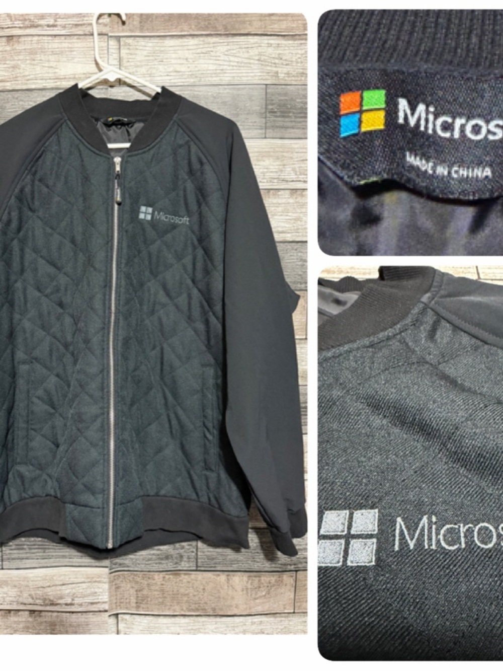 Microsoft Bomber Jacket Men’s 2XL Black Full Zip Pockets Embroidered